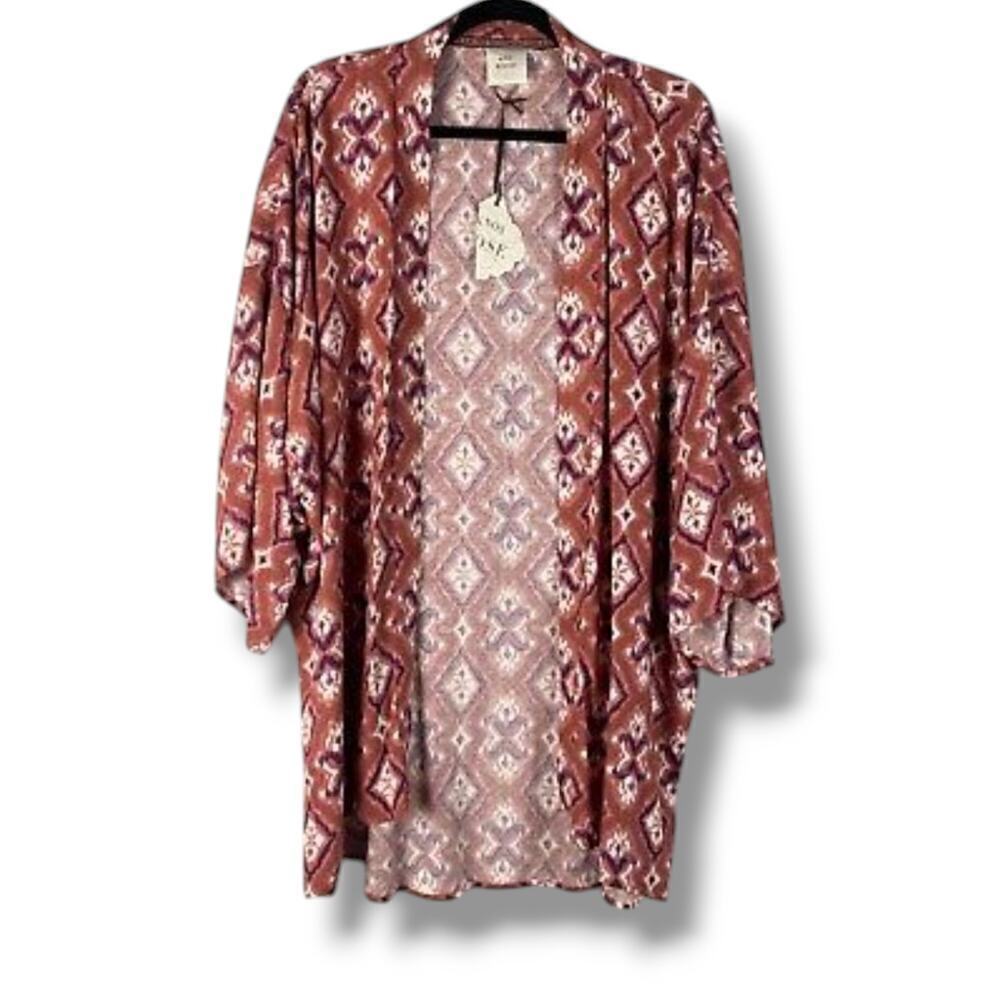 Knox Rose Mauve Boho Print Open Kimono Cardigan – XS/Small